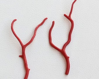Ramo di corallo rosso naturale, pietra preziosa, bastoncino italiano lucidato (2 pezzi) A366