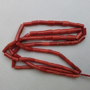 16&quot;Inches, 100% Natural Italian Red Coral Gemstone Beads Necklace. 239 Cts, Red Coral Tube Shape Gemstone Strands Necklace For Jewelry A752