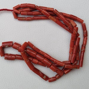 100% Natural Italian Coral Tube Shape Beads, Undyed Red Coral Handmade Beads, 16&quot;Inches Coral Strand, Mediterranean Sea Red Coral Beads A750