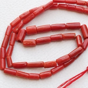 1 Strand, Tube Shape Coral Beads 100% Natural Italian Coral Beads, Red Coral Gemstone Beads, Old Coral Beads 11x5--4x6 MM Genuine Coral A506