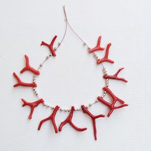 12 Italian Red Coral Branch Beads – Mediterranean Sea Coral, Silver Balls