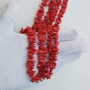 Natural Italian Coral Stick Beads, Rough Nugget Necklace A579