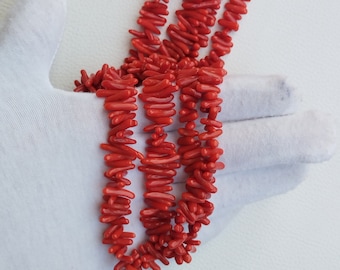Natural Italian Coral Stick Beads, Rough Nugget Necklace A579