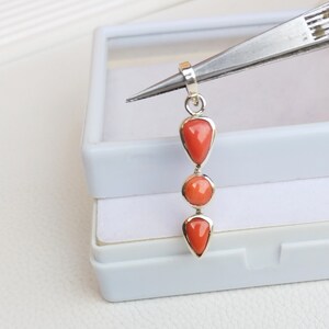 WOW !! Red Coral Silver Pendent, 925Sterling Silver Pendent.. One Of A Kind/Gift For Her, Pear And Round Coral Unique Pendent Jewelry...