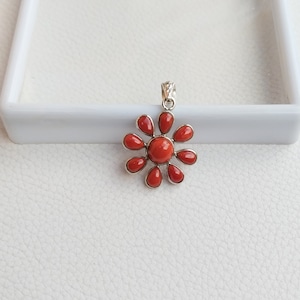 WOW !! Red Coral Flower Pendent, 925Sterling Silver Pendent.. One Of A Kind/Gift For Her, EXCELLENT Coral Unique Jewelry...