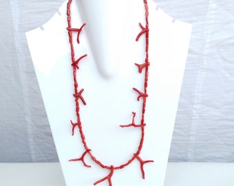 Collana con ramo di corallo rosso italiano naturale, pietra preziosa Briolette A494