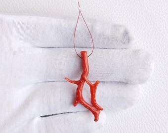 Natural Red Coral Branch, Italian Gemstone Stick, Side Drilled A521
