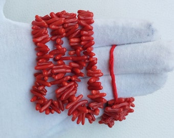 Natural Italian Coral Stick Beads, AAA Quality, 2 Strands A590