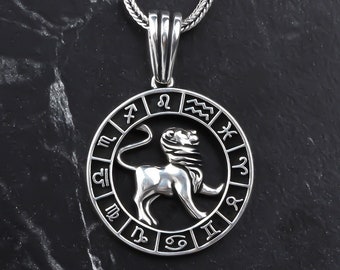 Leo Men Necklace • Silver Lion Pendant • Zodiac Men Necklace • Sterling Silver Horoscope Leo Men Necklace • Leo Charm • Animal Necklace