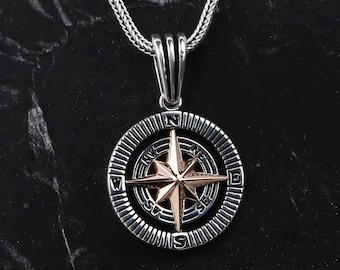 Compass Men Necklace • Sterling Silver North Star Necklace • Anchor Pendant • Silver Sailor Men's Necklace • Compass Engraved Necklace