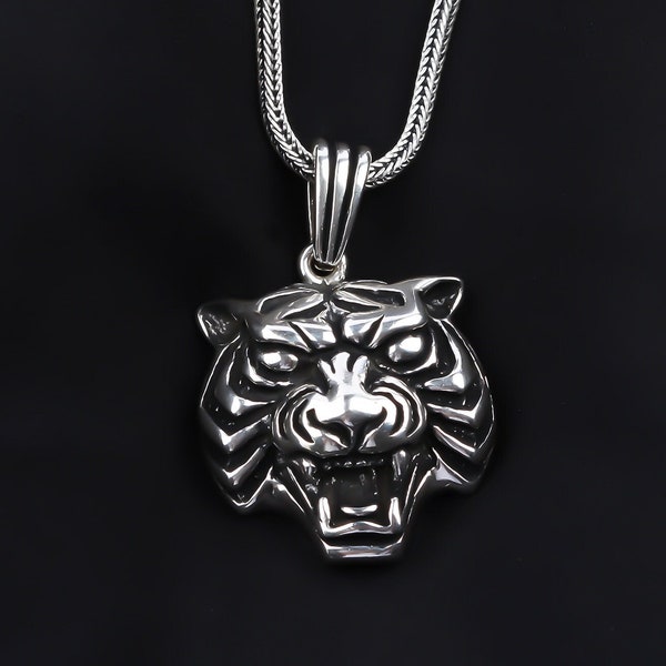 Tiger Men's Pendant • Sterling Silver Tiger Men Necklace • Tiger Head Pendant • Wild Tiger • Animal Pendant • Big Cat Necklace •Cat Necklace