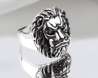 Silver Maned Lion Ring • Men's Cat Ring • Design Silver Men's Ring • 925k Silver Leo Ring • Animal Ring • Lion Head Ring • Lion For Men