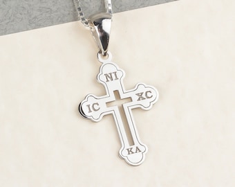 Sterling Silver Eastern Orthodox Cross Necklace: IC XC NIKA Pendant