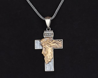 Sterling Silver Cross Men Necklace • Jesus Men's Pendant • Christ Jesus Cross Pendant • Jesus Crucifix Necklace • Christian Catholic Pendant