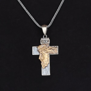 Sterling Silver Cross Men Necklace • Jesus Men&#39;s Pendant • Christ Jesus Cross Pendant • Jesus Crucifix Necklace • Christian Catholic Pendant