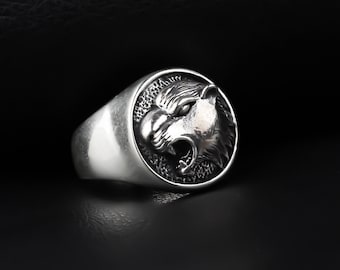 Tiger Men Ring • Sterling Silver Lion Ring • Men's Jaguar Ring • Leopard Ring • Signet Puma Ring • 925k Silver Design Silver Men's Ring