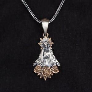 Lady of Guadalupe Men Necklace • Sterling Silver Virgin Mary Necklace • Holy Mother Men Pendant • Virgin Mother Charm • Miraculous Virgin