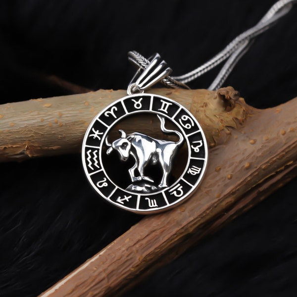 Taurus Men Necklace • Silver Astrology Zodiac Necklace • Bull Men's Pendant • Astrology Pendant • Taurus Men Charm • Horoscope Necklace