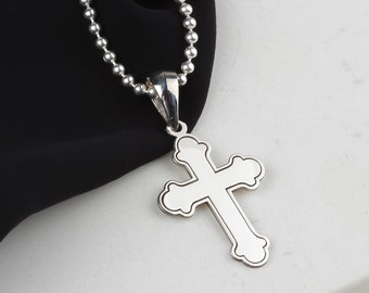 Cross Men's Necklace • Sterling Silver Religious Faith Jewelry • Gold Cross Pendant • Christian Necklace • Bead Ball Chain Cross Necklace