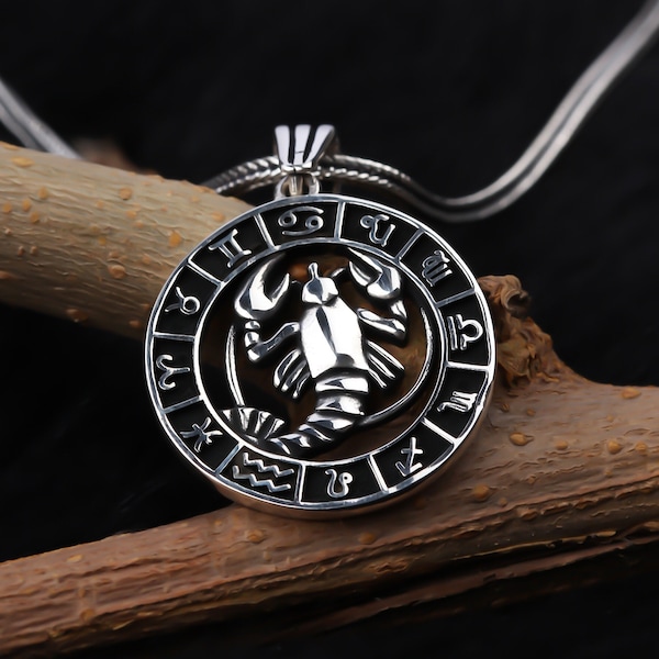 Kreeft mannen ketting • Zilveren kanker mannen hanger • Sterling zilveren kanker hanger • Horoscoop mannen ketting • Handgemaakte astrologie ketting