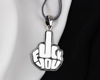 Middle Finger Men Necklace • Funny Hand Gesture Pendant • Sterling Silver Finger Emoji Necklace • Fuck You , Fuck Of Necklace • Gift For Her