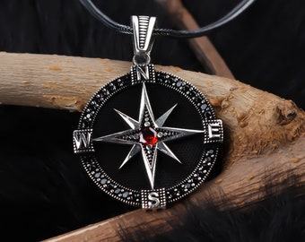 Compass Men Necklace • Sterling Silver North Star Pendant • Pole Star Men Charm • Delicate Sailor Gifts •Jewelry Gift For Him •Traveler Gift