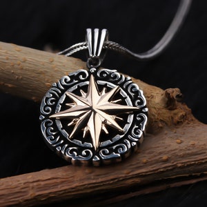 Pole Star Men Necklace • Sterling Silver North Star Necklace • Silver Compass Pendant • Sailor Men&#39;s Necklace • Anchor Pendant •Gift For Men