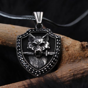 Sterling Silver Wolf Necklace: Fenrir Viking Sword Pendant