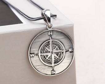 Sterling Silver Compass Necklace: Nautical North Star Pendant