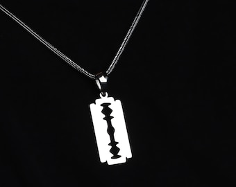 Razor Blade Men's Necklace • Custom Men Necklace • Sterling Silver Personalized Pendant • Men's Accessories Jewelry • Razor Blade Charm