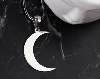 Crescent Men Necklace • Half Moon Pendant • Sterling Silver Crescent Moon Necklace • Moon Charm Necklace • Shiny Crescent Men's Necklace