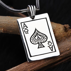 Collier pour homme As de pique • Pendentif poker en argent • Collier pour homme cartes à jouer • Collier cartes de poker • Collier chance en argent sterling