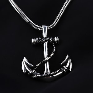 Sterling Silver Anchor Necklace: Nautical Rope Pendant, Sailor Jewelry