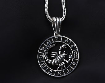 Scorpion Men Necklace • Silver Zodiac Necklace • Sterling Silver Horoscope Pendant • Scorpio Zodiac Men Jewelry •Animal Pendant •Men Jewelry