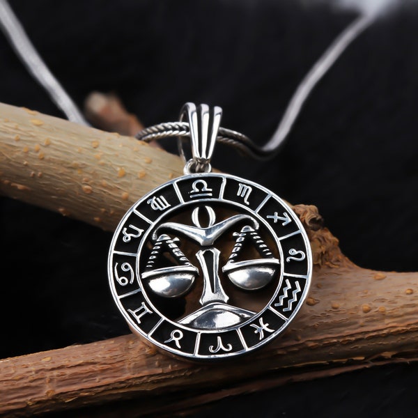 Waage Herren Halskette • Sterling Silber Waage Herren Anhänger • Sternzeichen Schmuck für Männer • Astrologie Halskette • Handgemachtes Geschenk für Männer Halskette