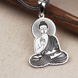 Sterling Silver Buddha Men&#39;s Necklace • Buddhist Necklace • Meditating Buddha Pendant • Buddha Spiritual Necklace • Yoga Buddhist Jewelry