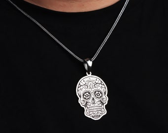 Sterling Silver Skull Men Necklace • Skeleton Ghost Pendant • Demonic Skull Men's Necklace • Gothic Jewelry • Skeleton Pendant • Skull Charm
