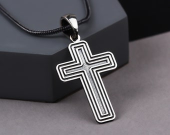 Sterling Silver Cross Men Necklace • Christian Gifts • Cross Pendant • Catholic Charm • Religious Men Necklace • Jesus Crucifix Necklace