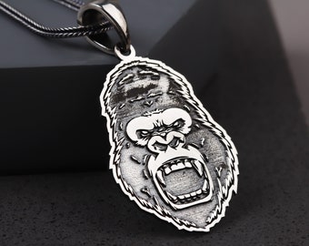 African Gorilla Men Necklace • King Kong Pendant • Sterling Silver Gorilla Head Necklace • Gorilla Men Jewelry • Animal Lover Pendant