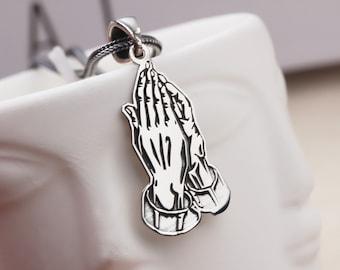 Praying Hands Men Necklace • Jesus Praying Hands Necklace • Religious Christian Jewelry • Sterling Silver Jesus Men Necklace • Gift for Her