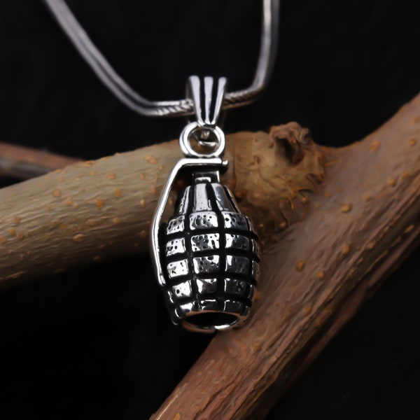 Sterling Silver Grenade Men Necklace • Hand Grenade Pendant • Army Military Pendant • War Necklace • Army Jewelry For Men • Gift For Men