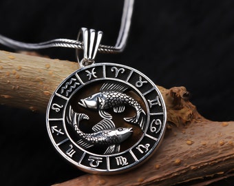 Pisces Men Necklace • 925k Silver Horoscope Men's Pendant • Silver Pisces Charm • Sterling Silver Astrology Necklace • Animal Necklace