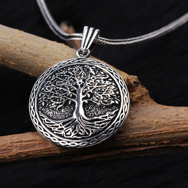 Life Tree Men Necklace • Silver Yggdrasil Necklace • Norse Mythology World Tree • Tree of Life Pendant • Handmade Viking Tree Necklace