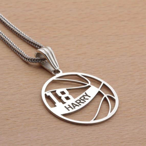 Sterling Silver Basketball Name and Number Necklace: Custom Sports