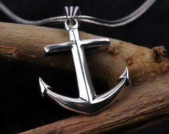 Sterling Silver Sailor Mens Necklace • Anchor Men Pendant • Silver Handmade Anchor Necklace • Sail Pendant • Nautical Jewelry • Sea Life Men