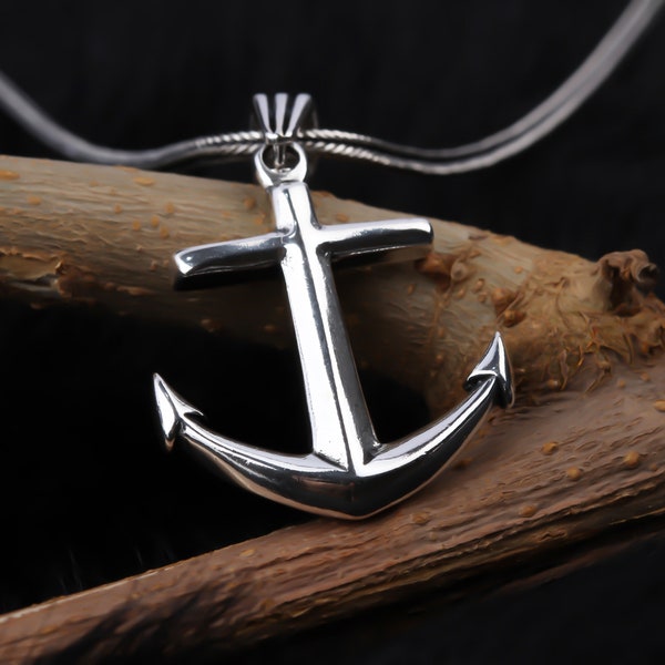 Sterling Silver Sailor Mens Necklace • Anchor Men Pendant • Silver Handmade Anchor Necklace • Sail Pendant • Nautical Jewelry • Sea Life Men