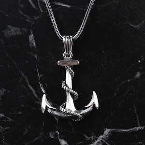 Sterling Silver Anchor Necklace • Nautical Rope Pendant, Gift for Him
