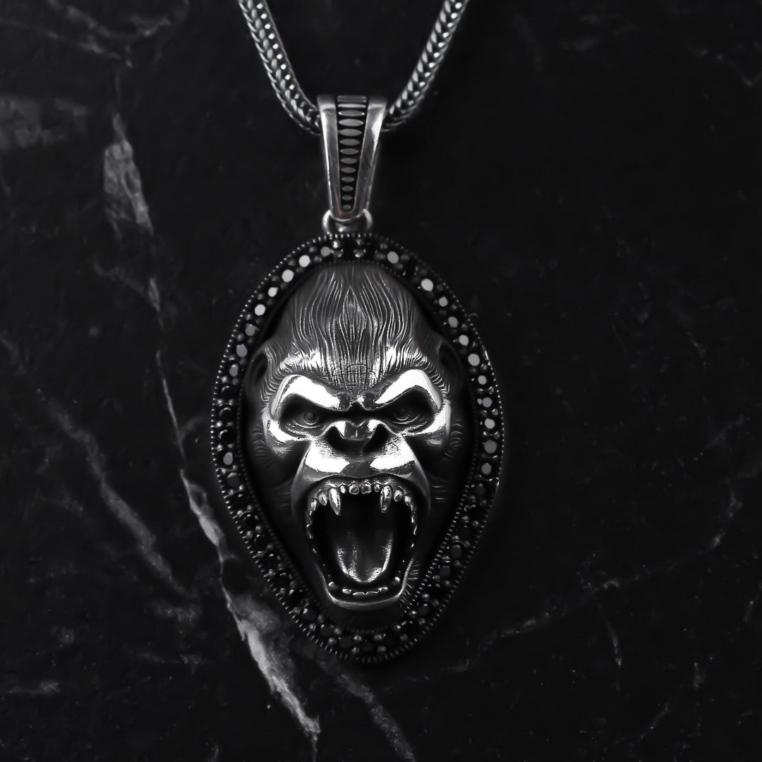 Gorilla Men Necklace Sterling Silver Gorilla Head Pendant Animal