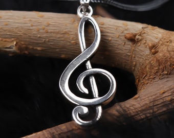 Collier homme clé de sol • Collier clé en argent en argent sterling • Pendentif musique • Collier avec breloques musique • Bijoux musique • Collier pour mélomane