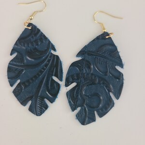 Blue embossed faux leather earrings